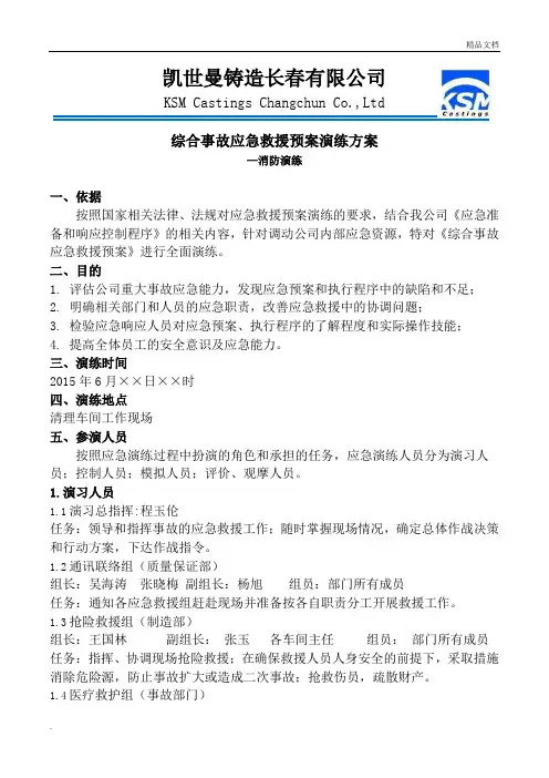 消防应急预案演练方案模板