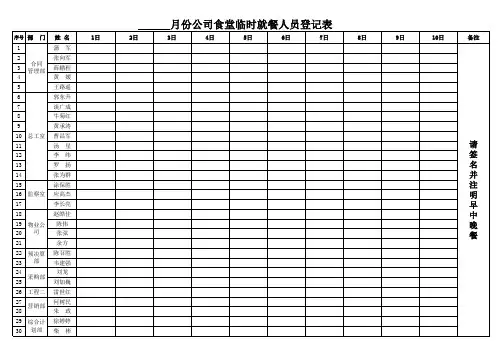 公司食堂临时就餐登记表模板