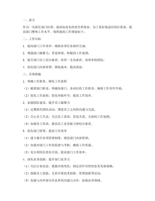 新任部门经理工作规划范文