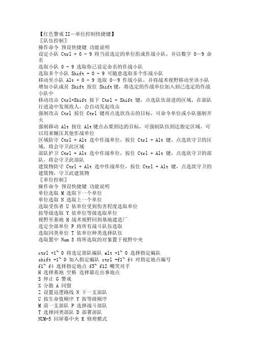 红警2相关快捷键及技巧