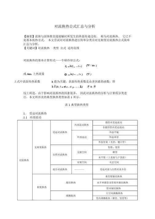 对流换热公式汇总与分析