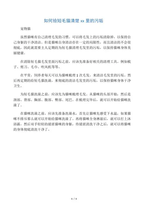 如何给短毛猫清楚毛发里的污垢