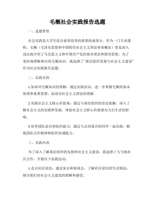 毛概社会实践报告选题
