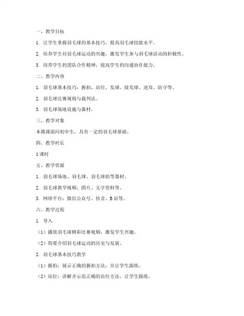 羽毛球微课教学设计方案