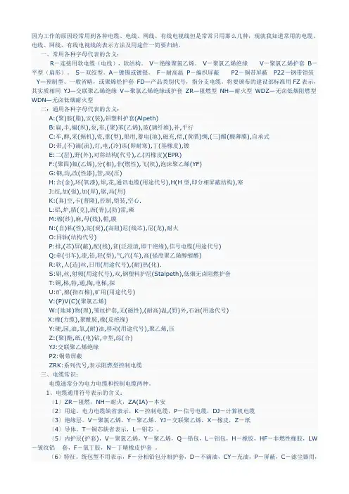 常用电缆、电线、网线、有线电视线的表示方法(规格、型号)以及用途