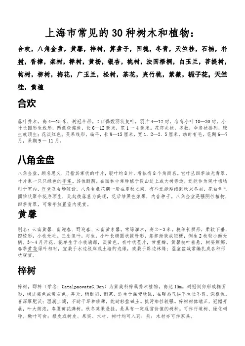 上海市30种常见树木和植物