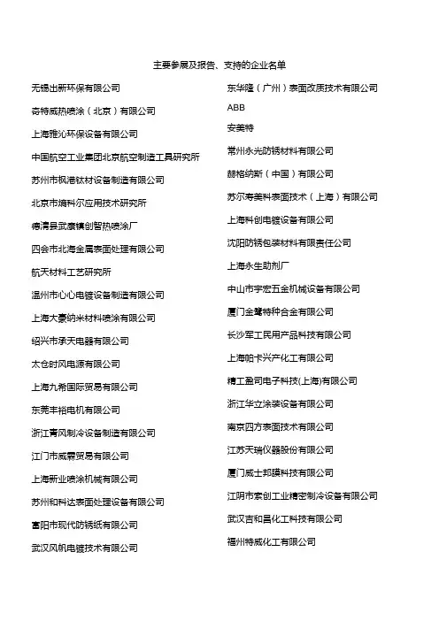 [工程管理表格]主要参展及报告、支持的企业名单-XXXX国际表面工程展览