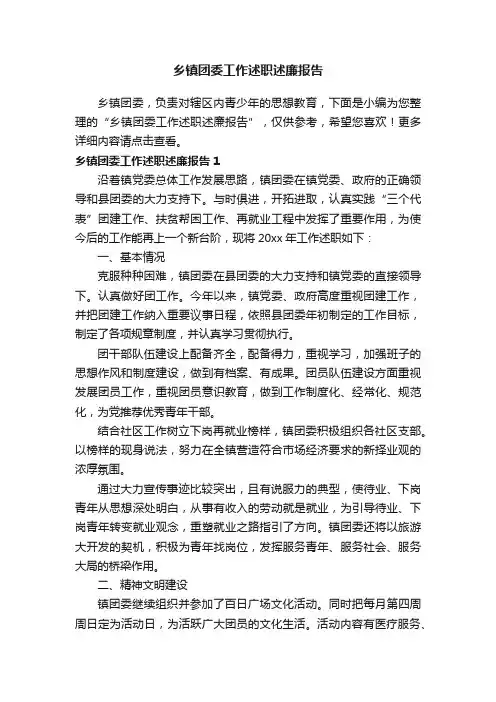 乡镇团委工作述职述廉报告