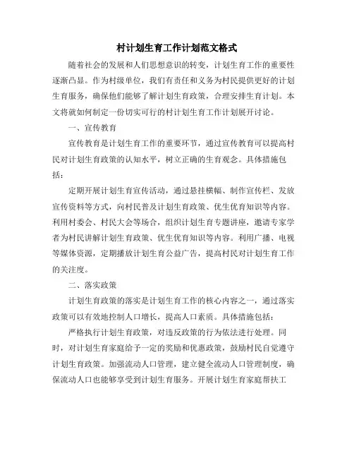 村计划生育工作计划范文格式