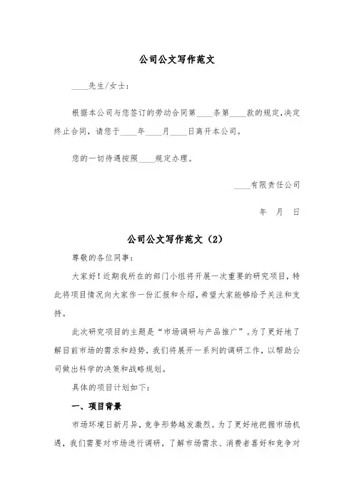 公司公文写作范文（2篇）