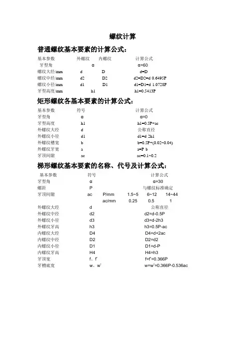 螺纹计算