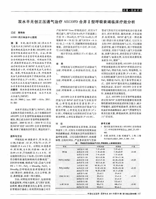 双水平无创正压通气治疗AECOPD合并Ⅱ型呼吸衰竭临床疗效分析