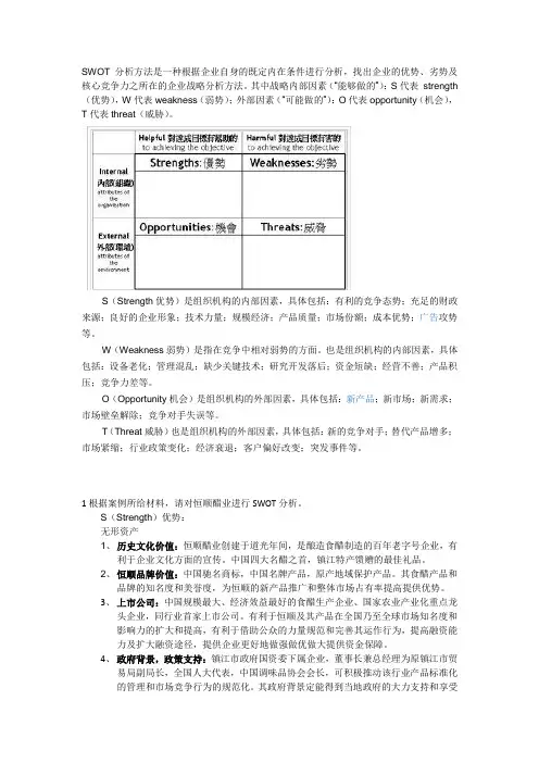 恒顺醋业SWOT分析