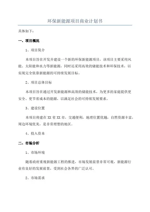 环保新能源项目商业计划书