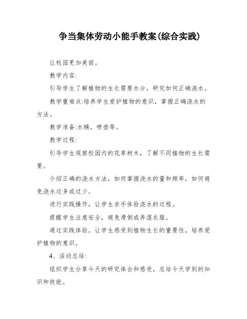 争当集体劳动小能手教案(综合实践)