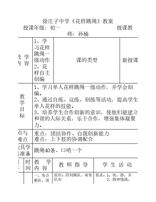 花样跳绳一级教案