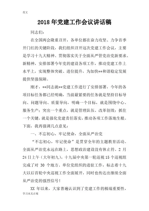 【范文】2018年党建工作会议讲话稿_1