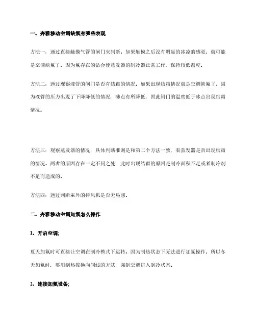 奔雅移动空调缺氟有哪些表现移动空调加氟注意事项