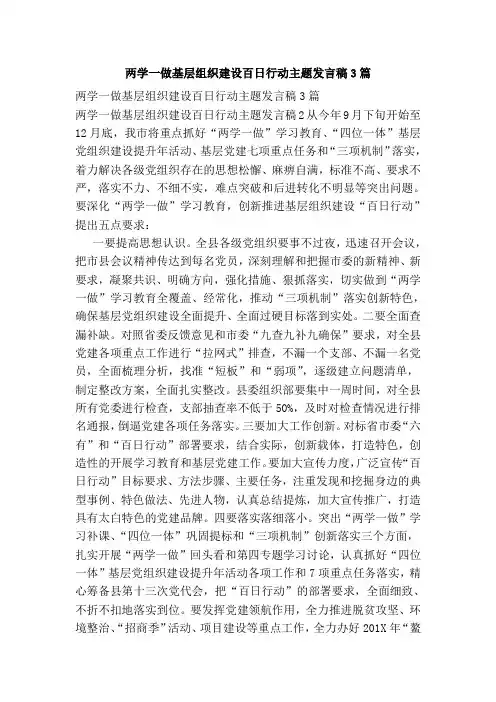 两学一做基层组织建设百日行动主题发言稿3篇
