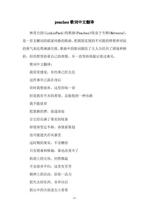 peaches歌词中文翻译