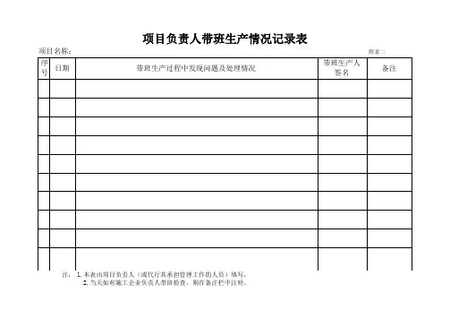 项目负责人带班生产情况记录表