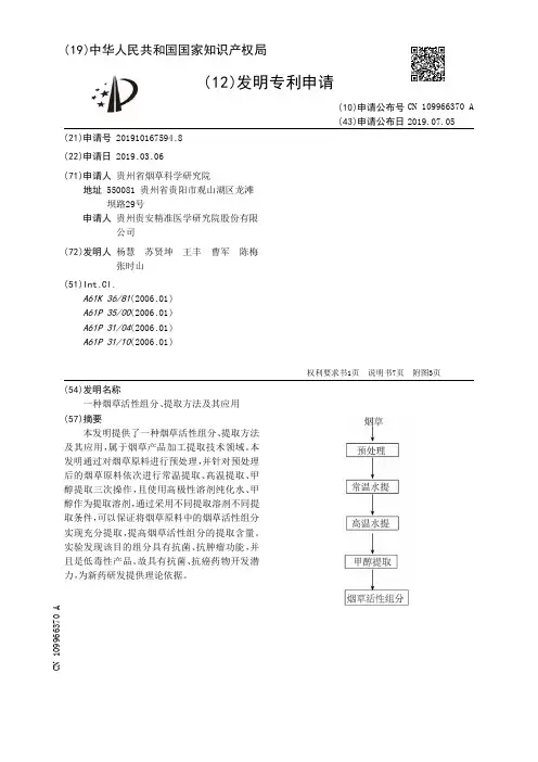 【CN109966370A】一种烟草活性组分、提取方法及其应用【专利】