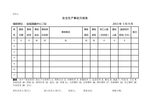 生产安全事故报表(样表)