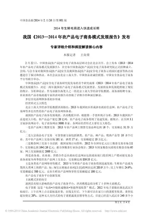 我国_2013_2014年农产品电子商务模式发展报告_发布_王向荣