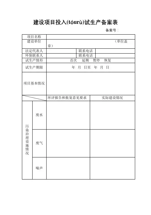 建设项目试生产备案表