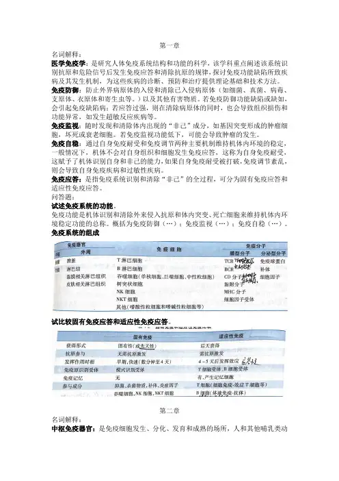 医学免疫学名词解释+简答题(参照人卫完整)