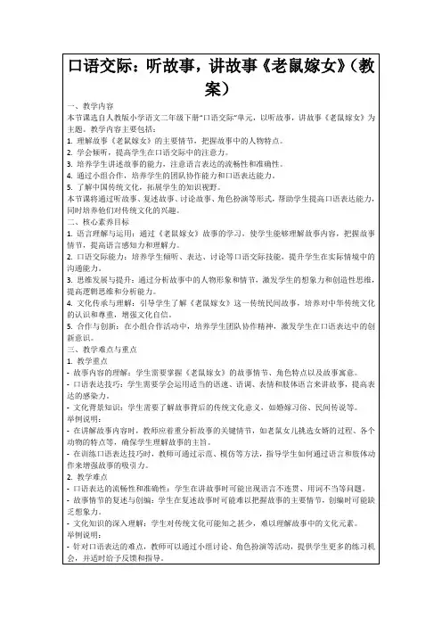 口语交际：听故事,讲故事《老鼠嫁女》(教案)
