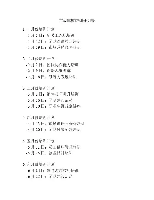 完成年度培训计划表