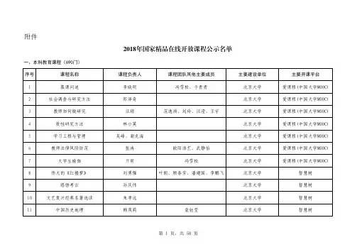 2018年国家精品在线开放课程公示名单