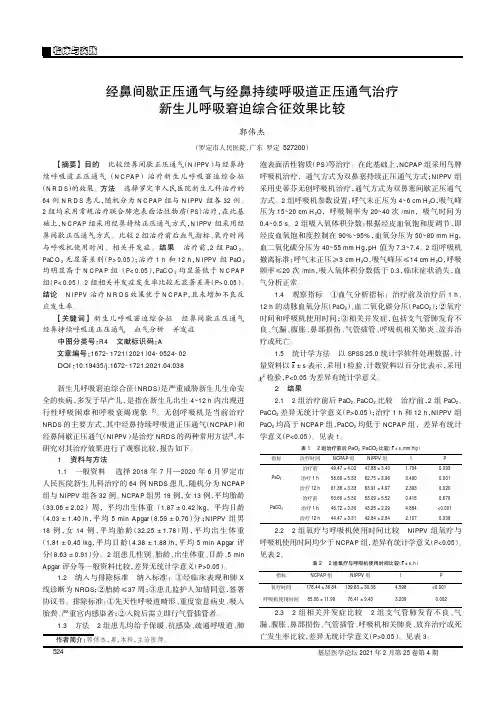 经鼻间歇正压通气与经鼻持续呼吸道正压通气治疗新生儿呼吸窘迫综合征效果比较