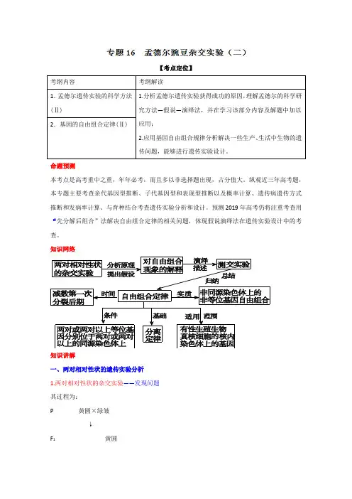 3年高考2年模拟1年原创备战2019高考精品系列之生物：专题16 孟德尔的豌豆杂交实验(二)(原卷版)
