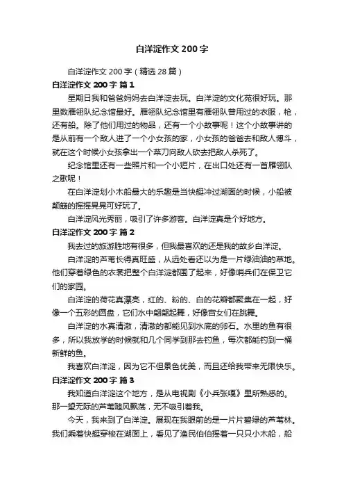 白洋淀作文200字（精选28篇）