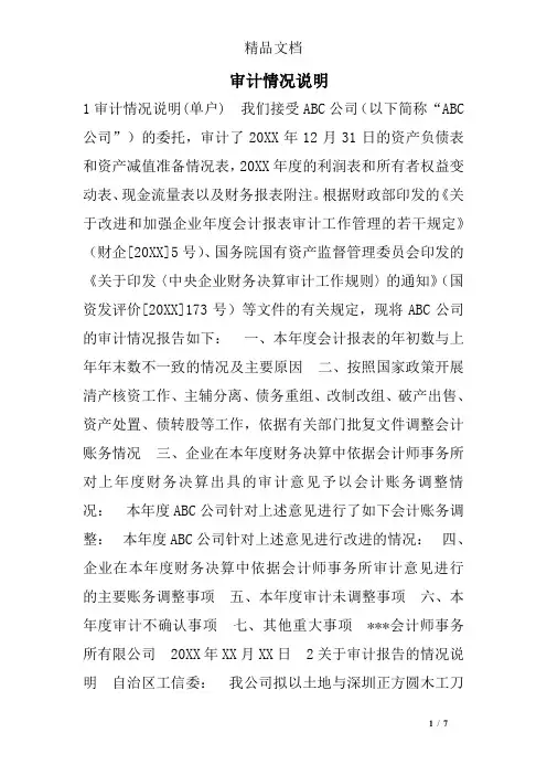 审计情况说明