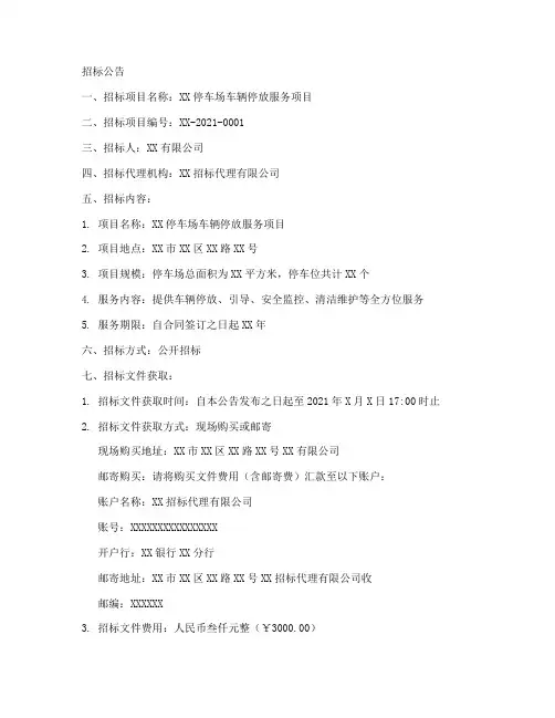 车辆停放招标文件