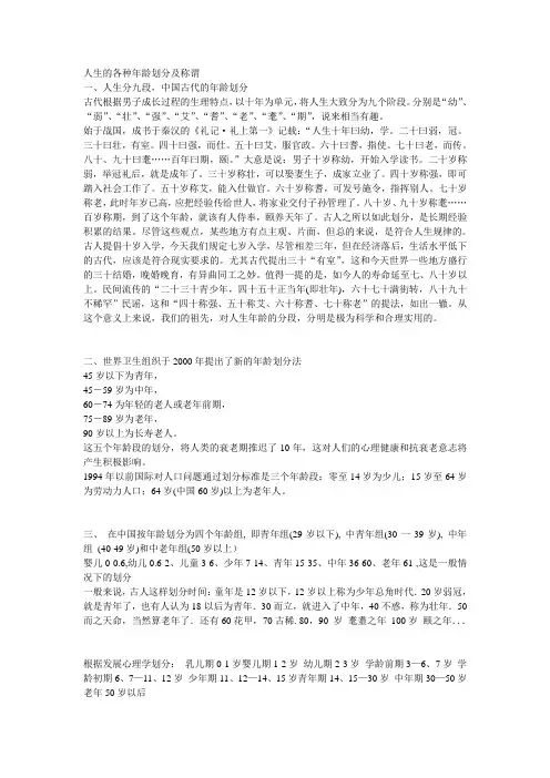 人生的各种年龄划分及称谓