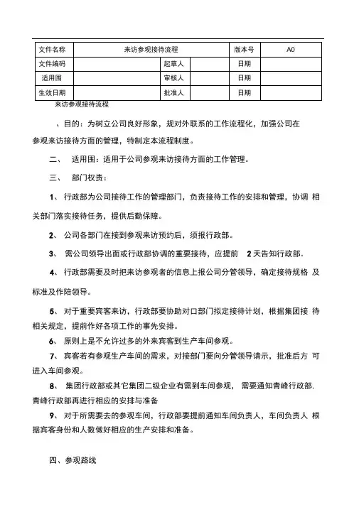 来访参观接待流程图