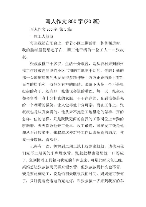 写人作文800字(20篇)