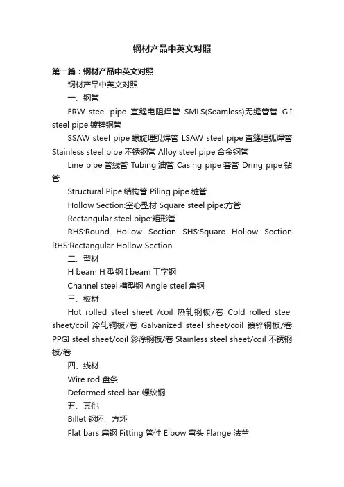 钢材产品中英文对照