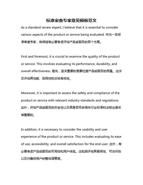 标准审查专家意见模板范文