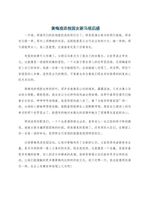 黄梅戏进校园女驸马观后感