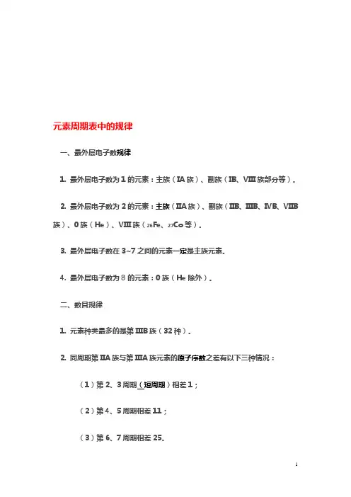 元素周期表中的规律