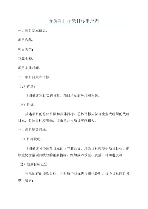 预算项目绩效目标申报表
