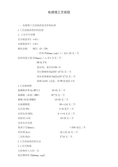 电镀锡工艺规程
