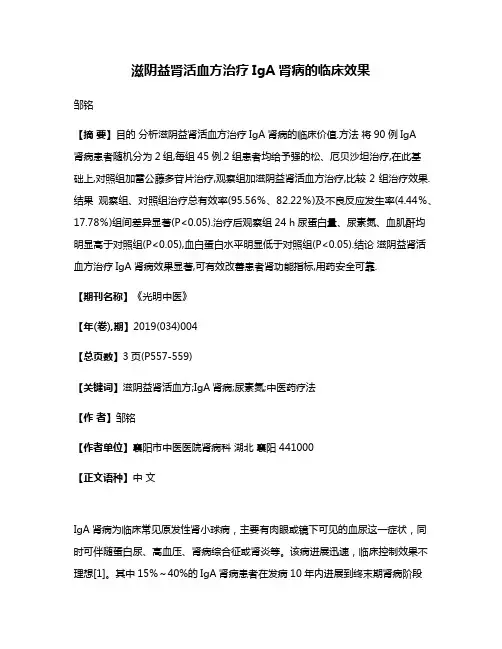 滋阴益肾活血方治疗IgA肾病的临床效果