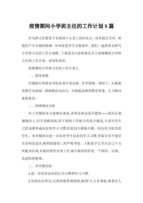 疫情期间小学班主任的工作计划5篇