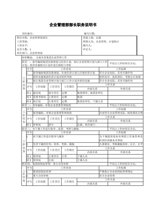 企业管理部部长职务说明书.doc